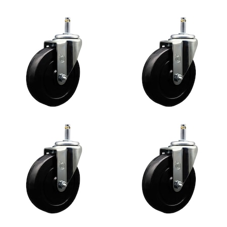 Service Caster 5'' Soft Rubber Wheel Swivel 7/16'' Grip Ring Stem Caster Set, 4PK SCC-GR20S514-SRS-716138-4
